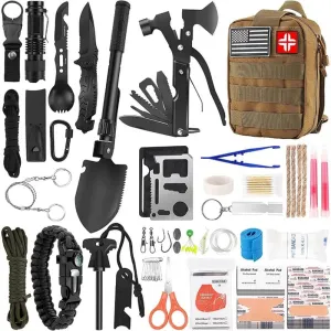 142 Pcs Professional Survival Gear and Equipment with Molle Pouch