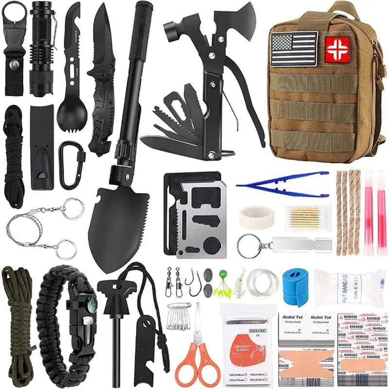 142 Pcs Professional Survival Gear and Equipment with Molle Pouch