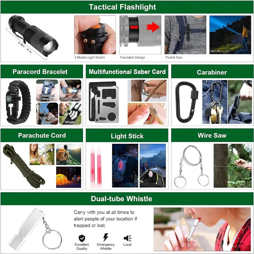 142 Pcs Professional Survival Gear and Equipment with Molle Pouch