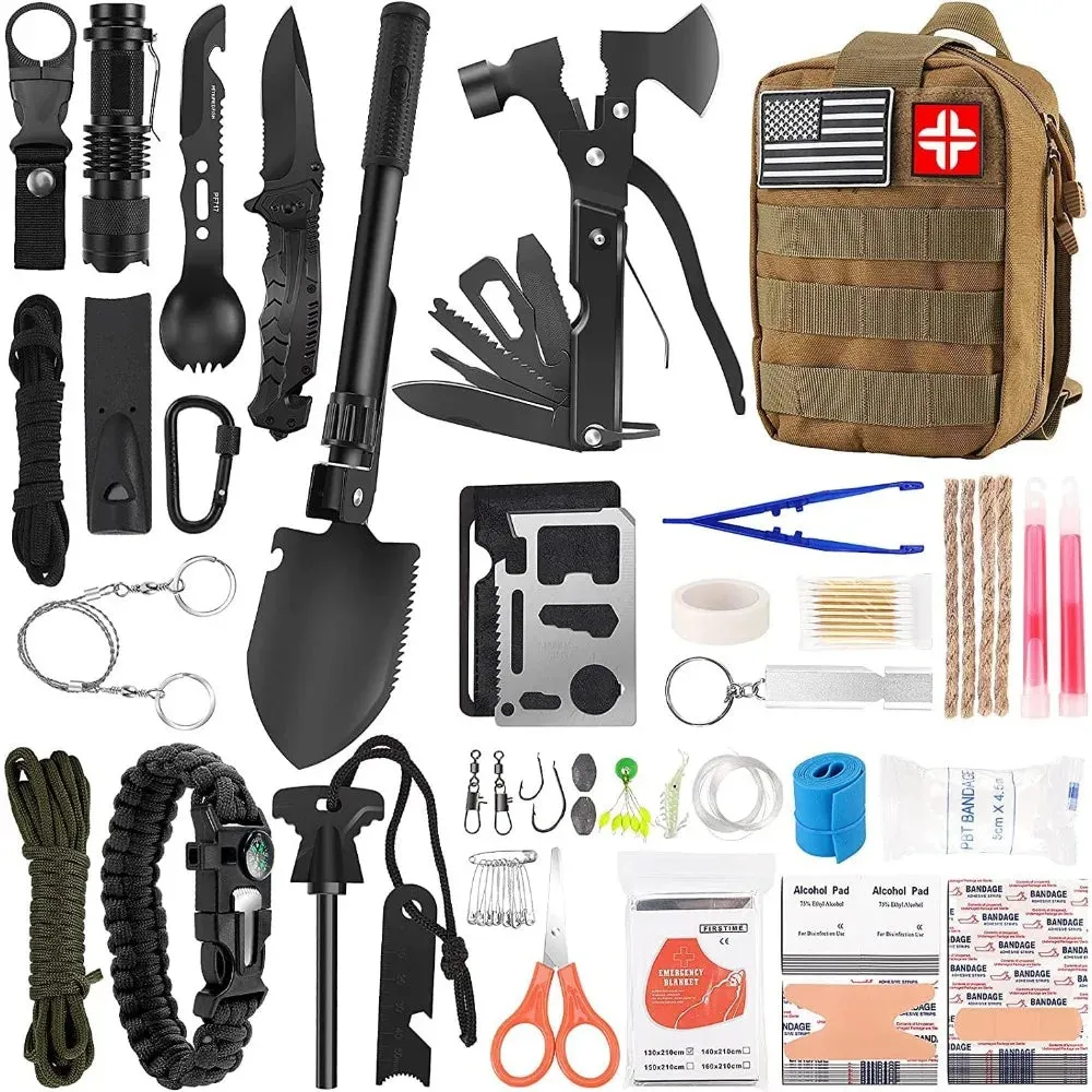 142 Pcs Professional Survival Gear and Equipment with Molle Pouch