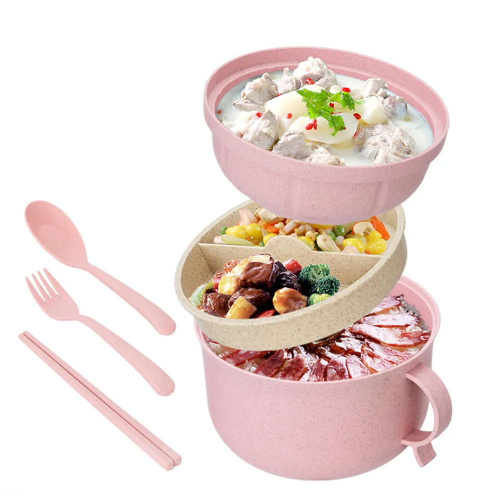 3 Tier Wheat Lunch Box with Cutlery Set