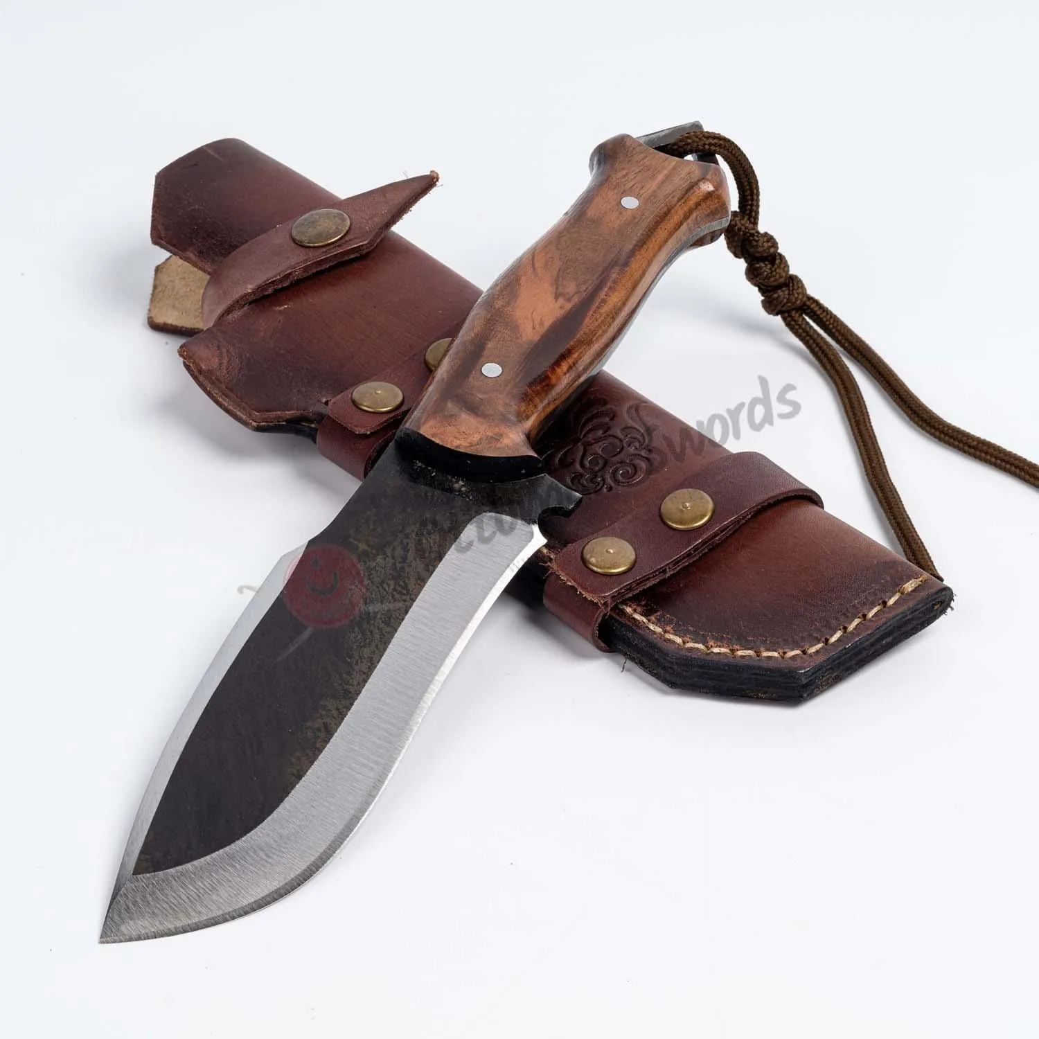 Fixed Blade Bush Knife With Horizontal Belt Sheath