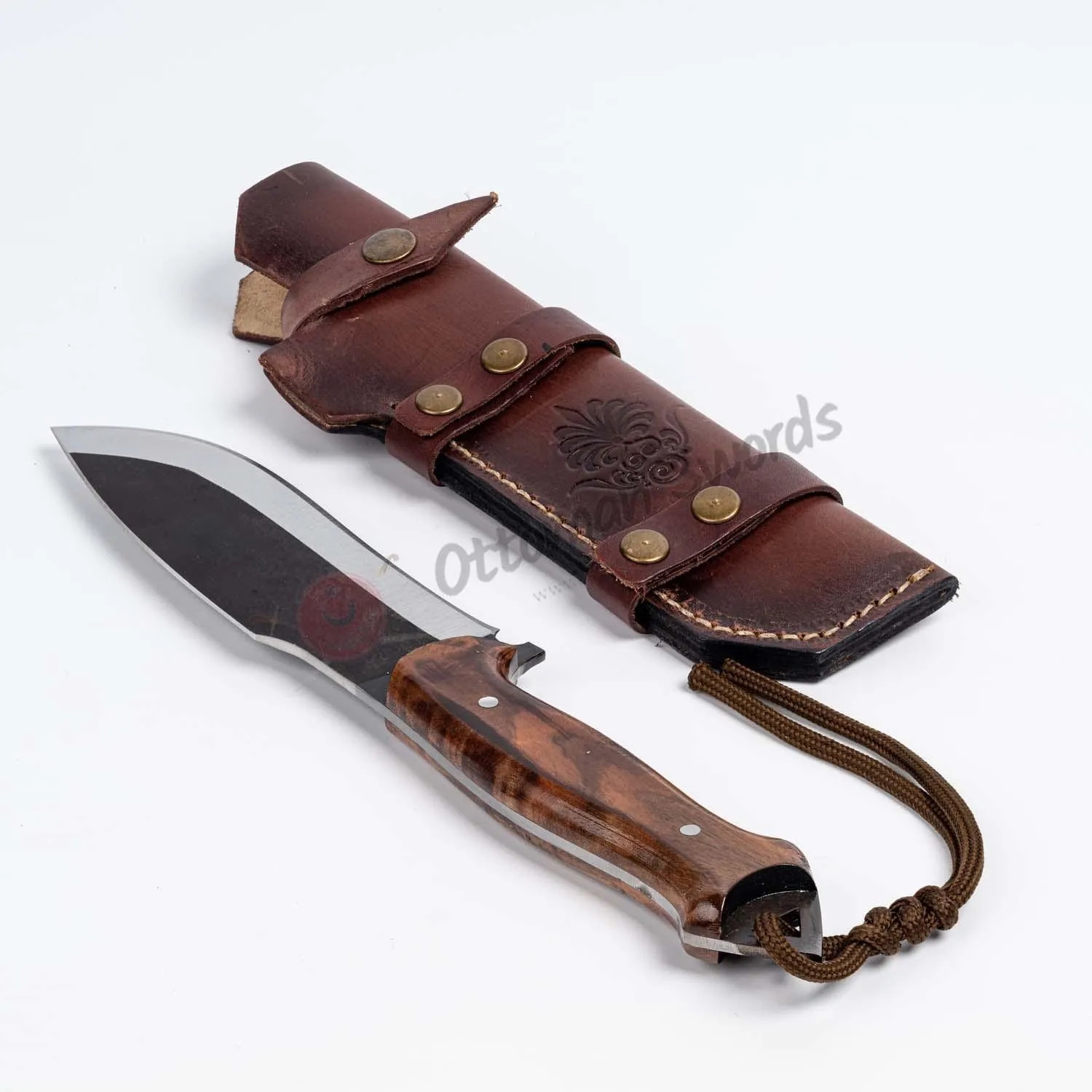 Fixed Blade Bush Knife With Horizontal Belt Sheath