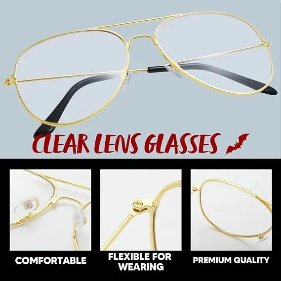 Halloween Men Costume 80s 90s Glasses Gold Frame Glasses