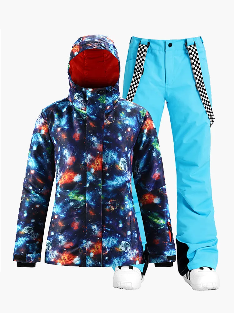 Winter ski suit women's suit waterproof, windproof and cold resistant quilted double-board snow suit women